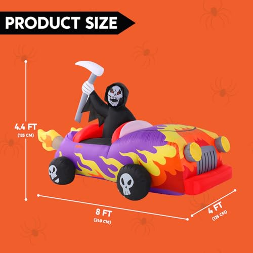 8ft Long Halloween Inflatable Grim Reaper Driving Car with Build-in LEDs B237