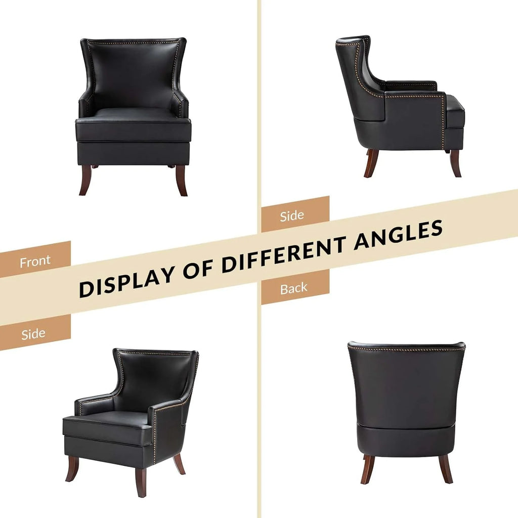 Black Faux Leather Wingback Accent Chairs Set Of 2 J3494