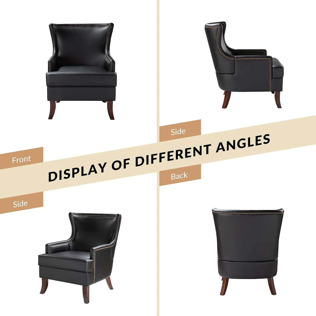 Black Faux Leather Wingback Accent Chairs Set Of 2 J3494