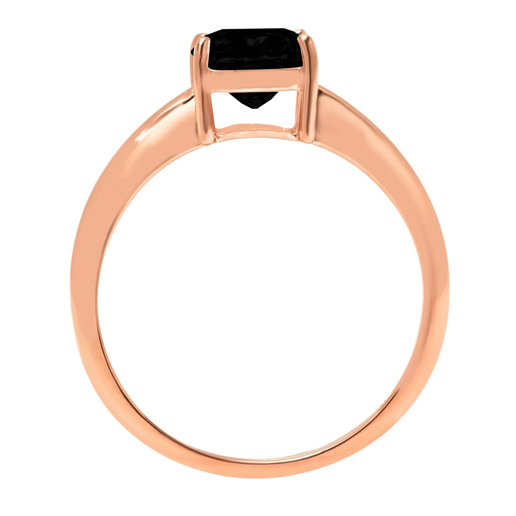 1.5ct Cushion Cut Black Natural Onyx 14k Rose Gold Ring Size 5.25 Q393595