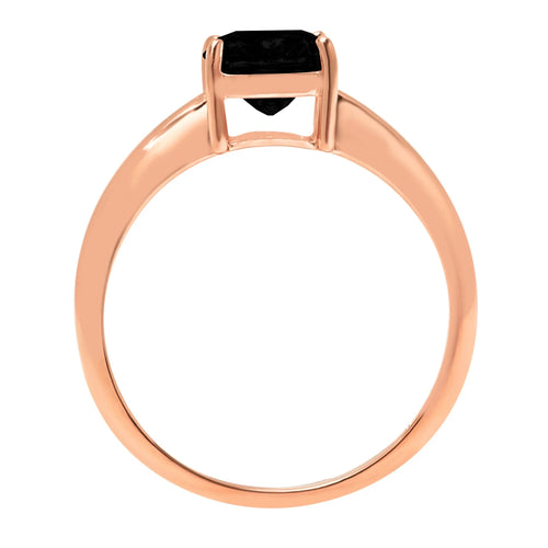 1.5ct Cushion Cut Black Natural Onyx 14k Rose Gold Ring Size 5.25 Q393595