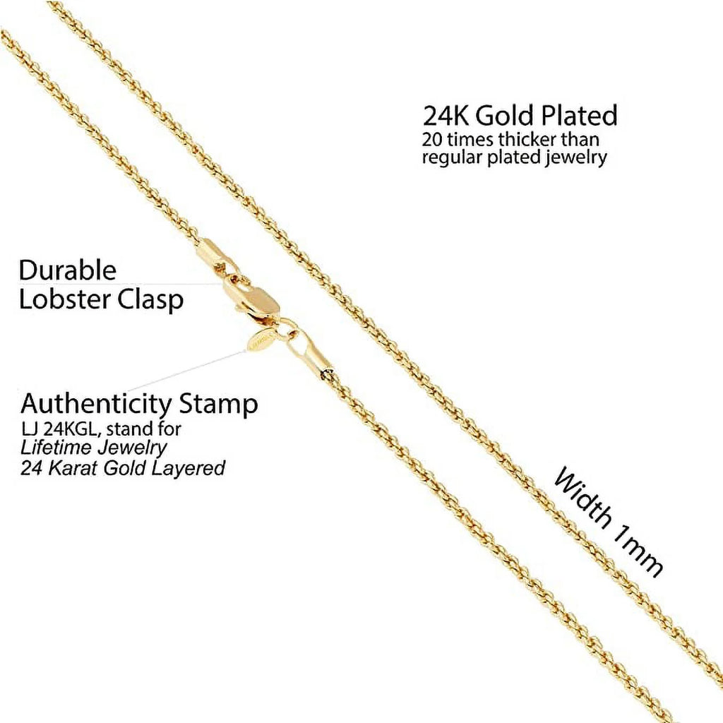 24k Real Gold Plated Rope Chain Necklace C65033