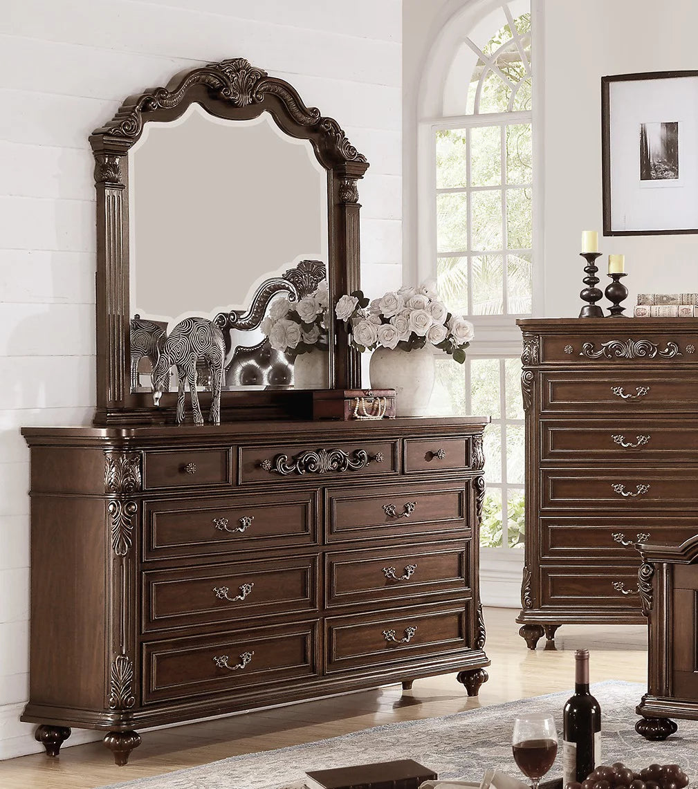 4pcs Eastern King Bed Dresser Mirror Nightstand D56662