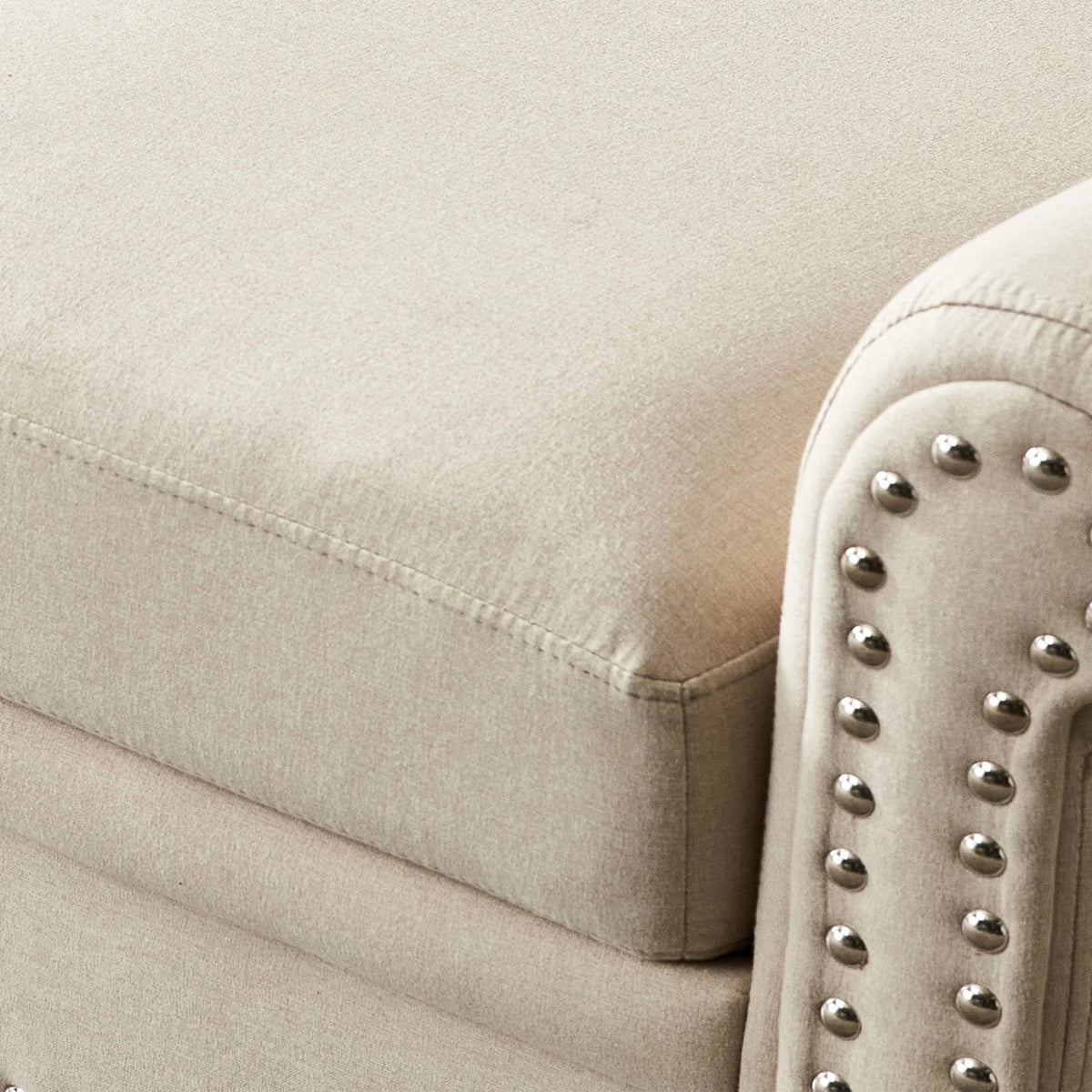 Beige Upholstered Three-seat Sofa with Wood Legs E5238