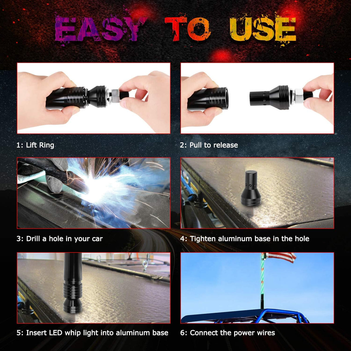 5FT RGB LED Whip Light Antenna Pack of 2 Q555