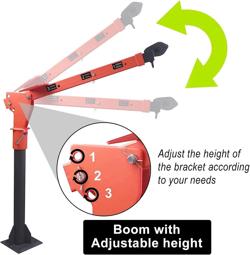 1100lb Folding Truck-Mounted Crane with Electric Winch 3500 lb 12V Painted Steel 360 Swivel W67688