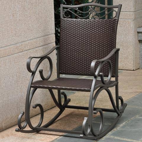 Antique Brown Resin Wicker Steel Rocking Chair Z86468