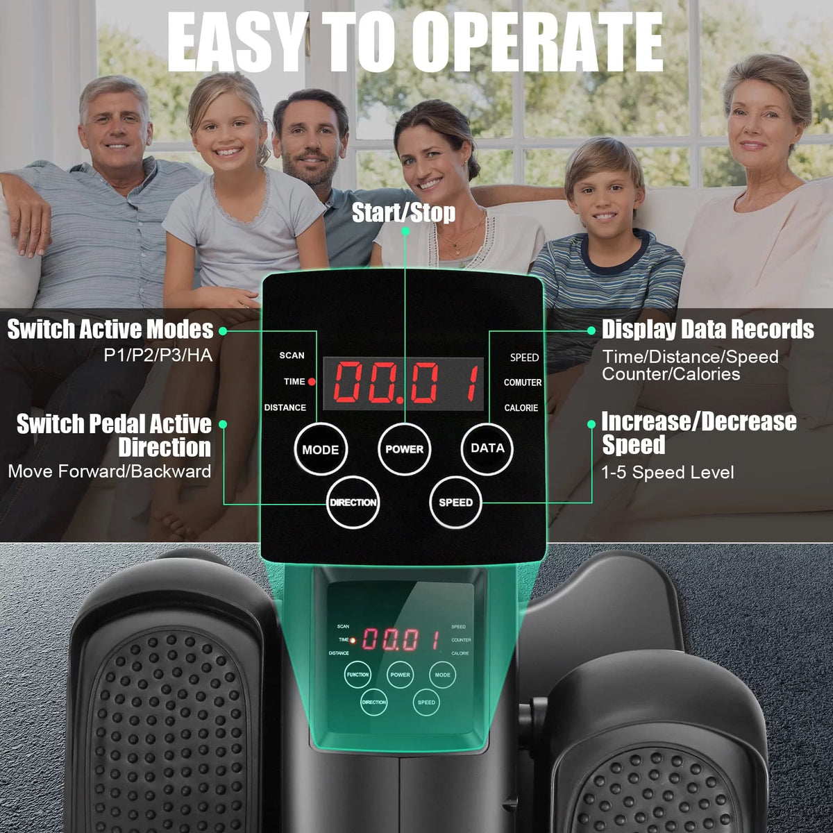 Under Desk Elliptical Machine Seated Pedal Exerciser with LCD Display R540