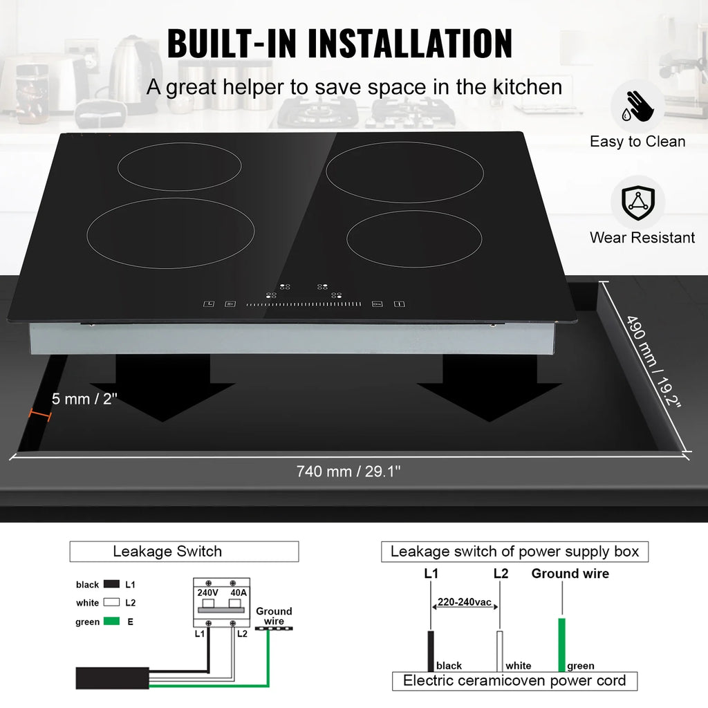 8600W Built-in Electric Ceramic Cooktop 5 Burners P974
