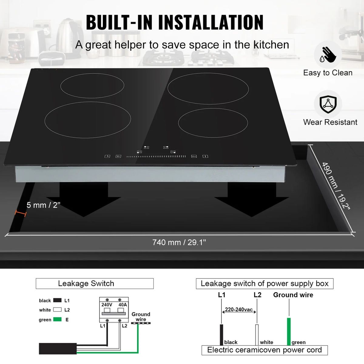 8600W Built-in Electric Ceramic Cooktop 5 Burners P974