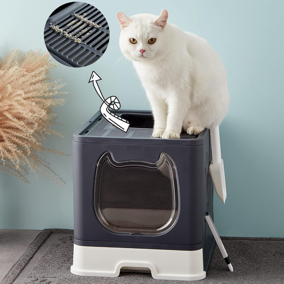Black Covered Cat Litter Box with Lid I6235