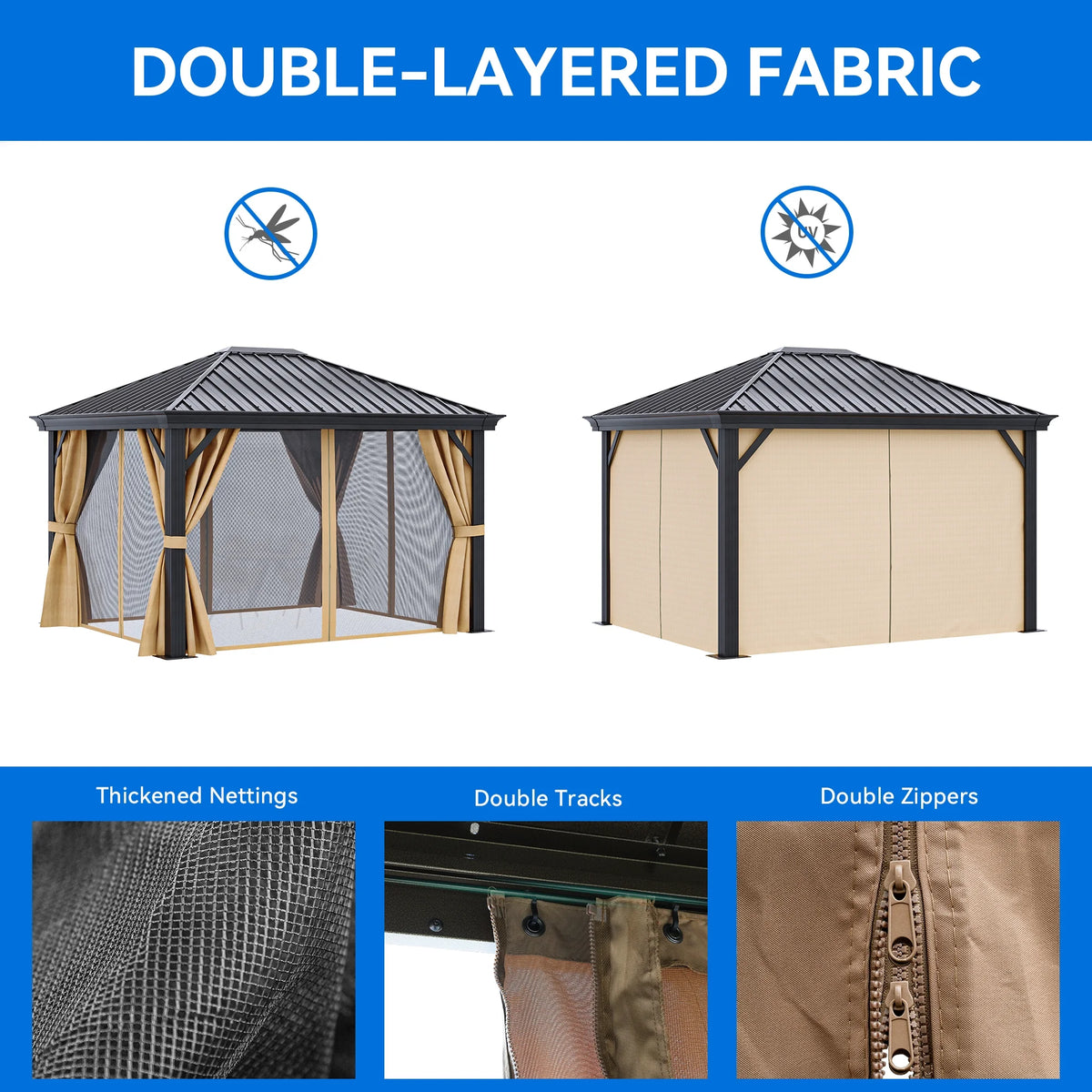 10x12ft Hardtop Gazebo with Nettings and Curtains N71548