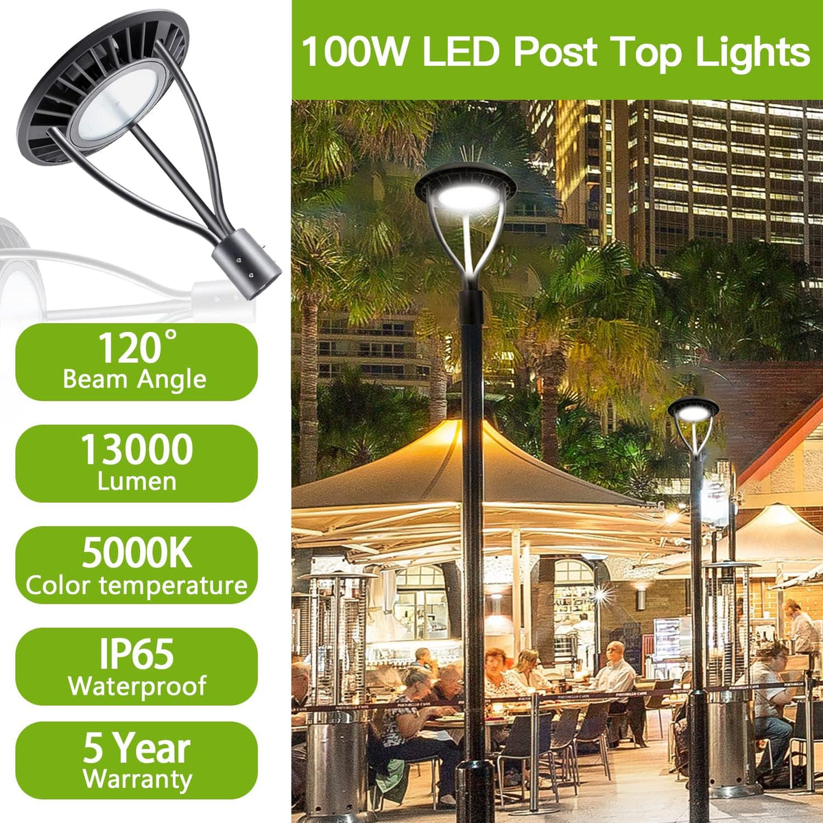 LED Circular Post Top Pole Light 100W 13000LM R937