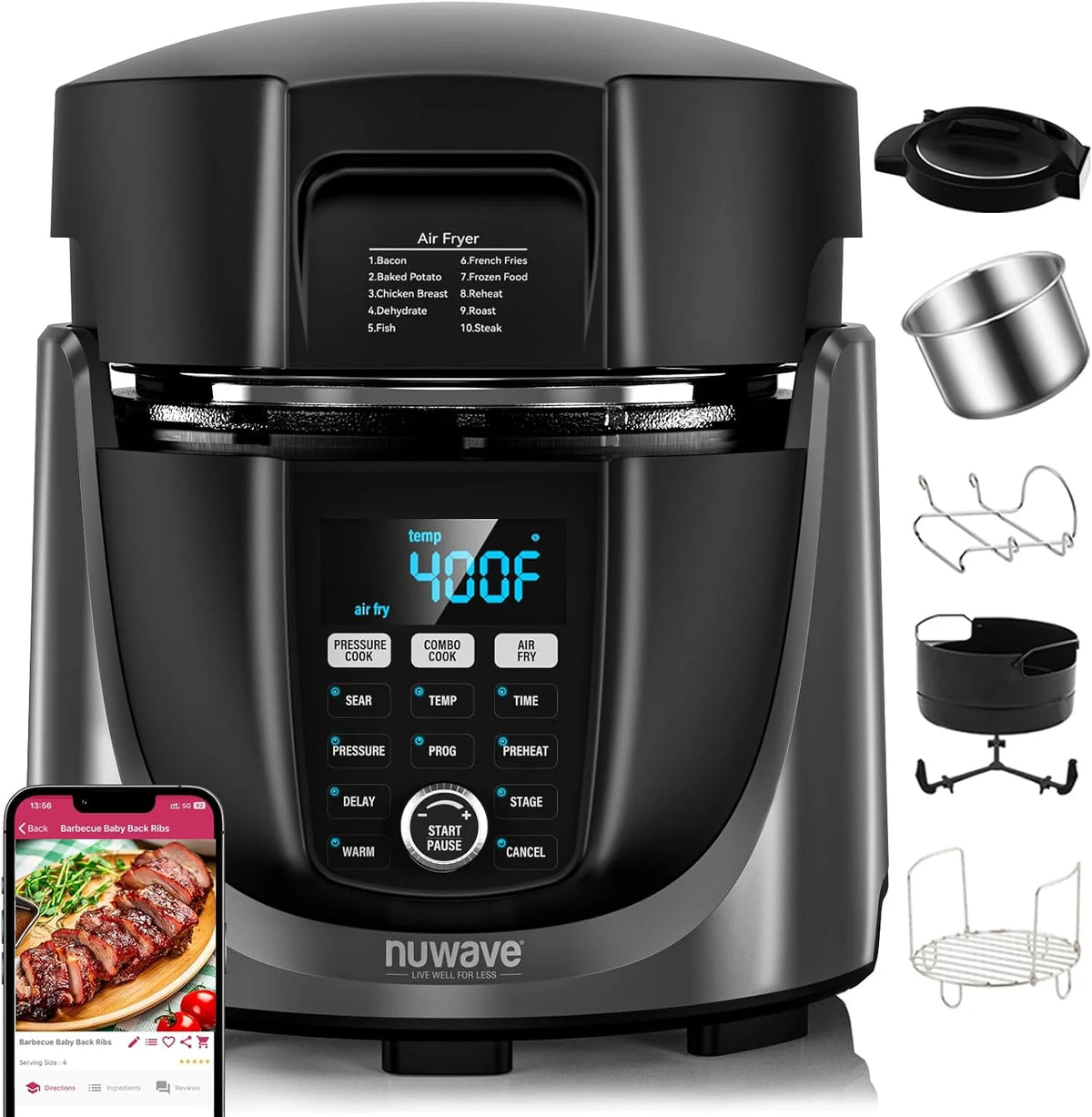 Air Fryer and Electric Pressure Cooker Combo with 2 Switchable Lids Z677862