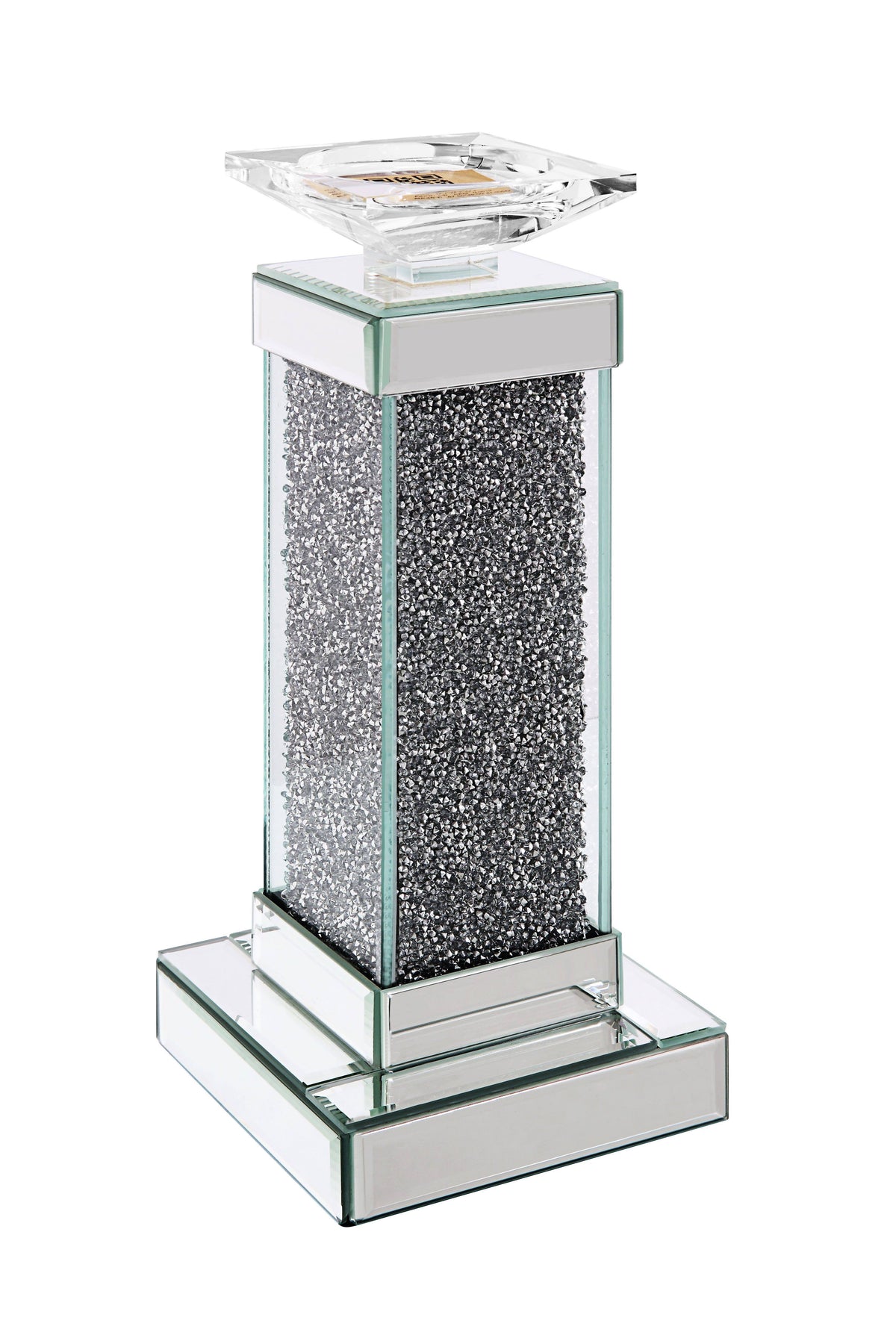 Set of Two Clear Glass Candle Holder with Faux Crystals V559