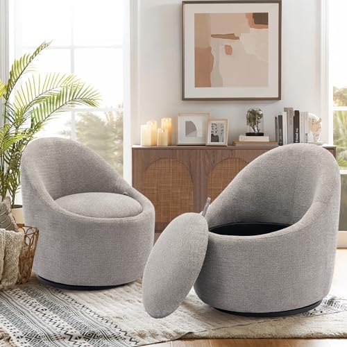 Beige Swivel Accent Chair with Hidden Storage T52985