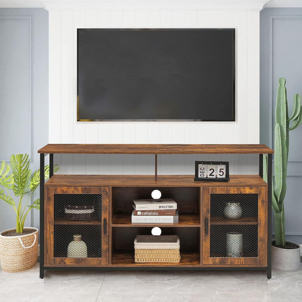 Rustic Brown TV Stand with Storage Shelves E834529