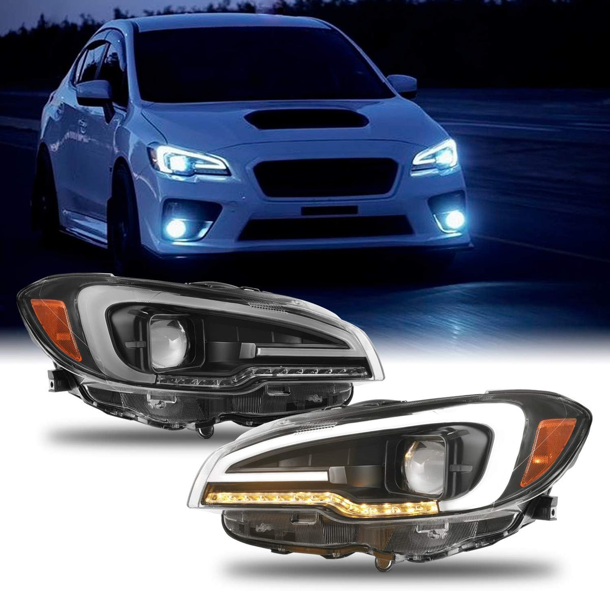 Black Smoked Projector Headlight with LED DRL and LED Sequential Signal U1440
