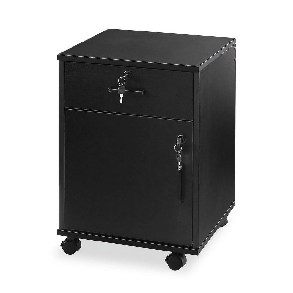 Black Mobile Office Cabinet with 1 Lockable Drawer U75204