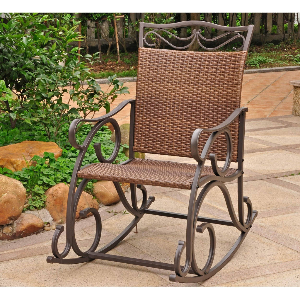 Antique Brown Resin Wicker Steel Rocking Chair Z86468