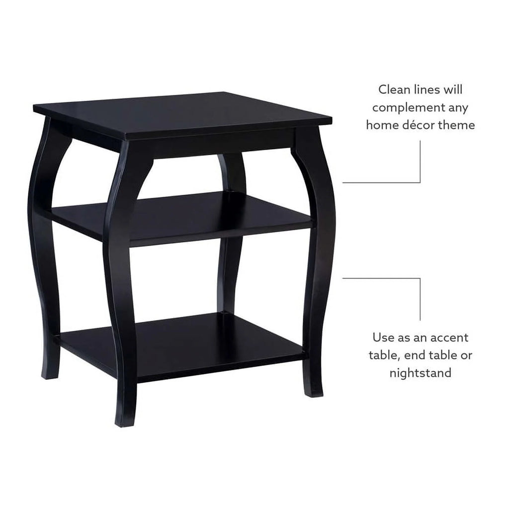 Black Wood Side Table with 2 Shelves Q9647
