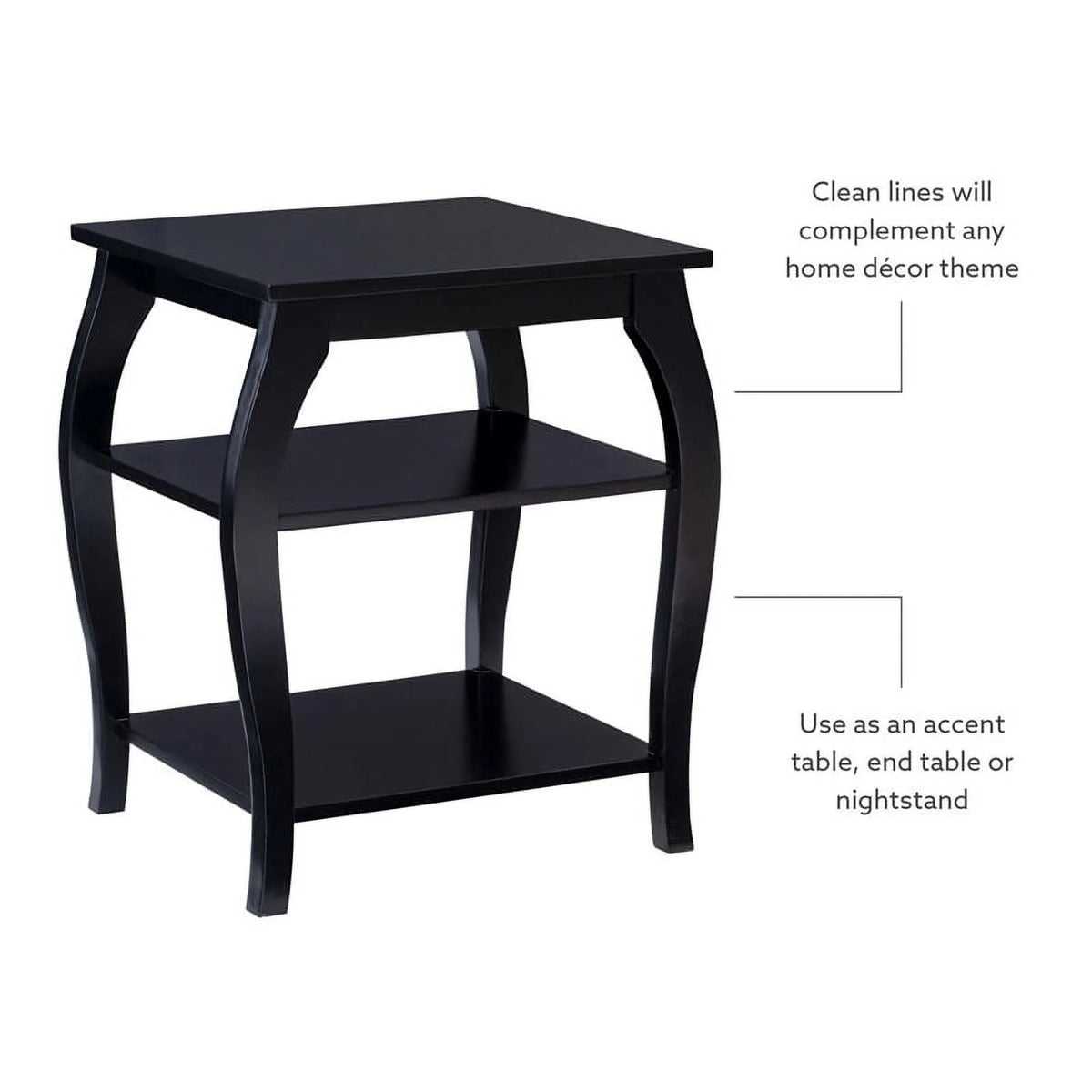 Black Wood Side Table with 2 Shelves Q9647