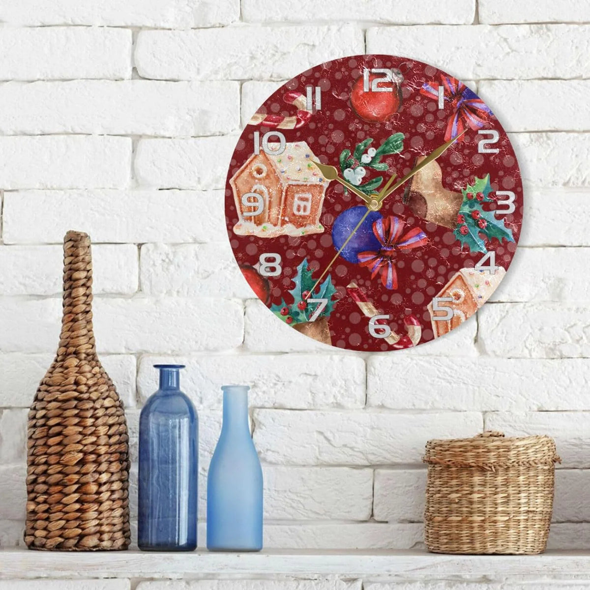 Gingerbread House Wall Clock, Silent Non Ticking 10 Inch Y913131