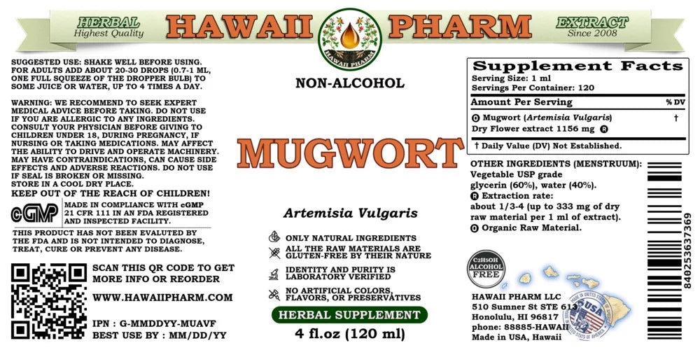 Mugwort Dry Herb Alcohol-Free Liquid Extract Glycerite 4 Fl.Oz P136623