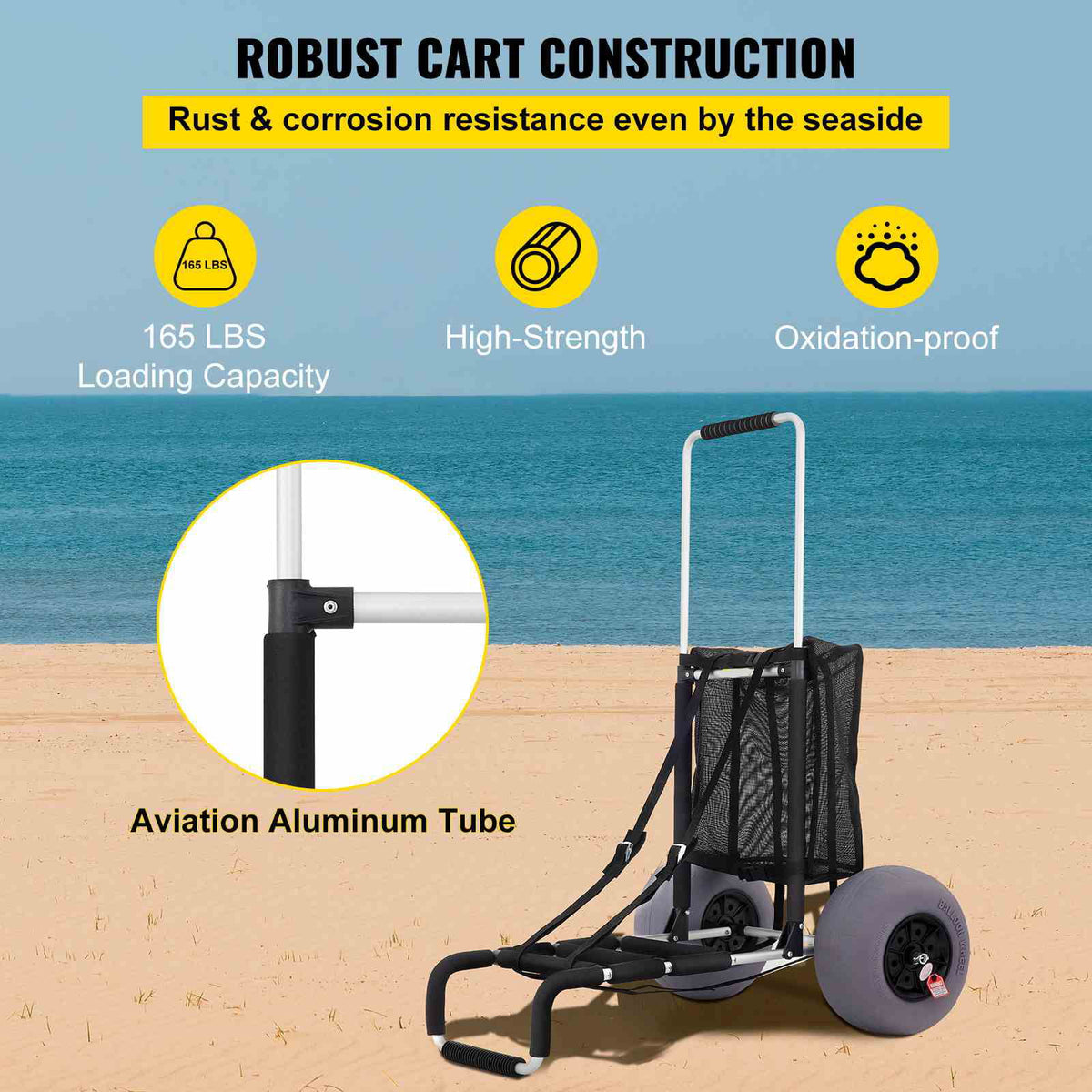 Beach Cart 165LBS Capacity Adjustable Handle 13" Balloon Wheels X84571