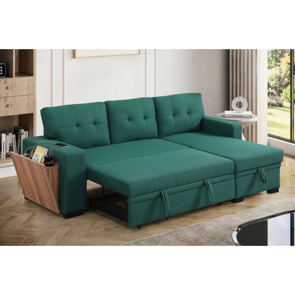 Green Reversible Sleeper Sectional Sofa Bed X756