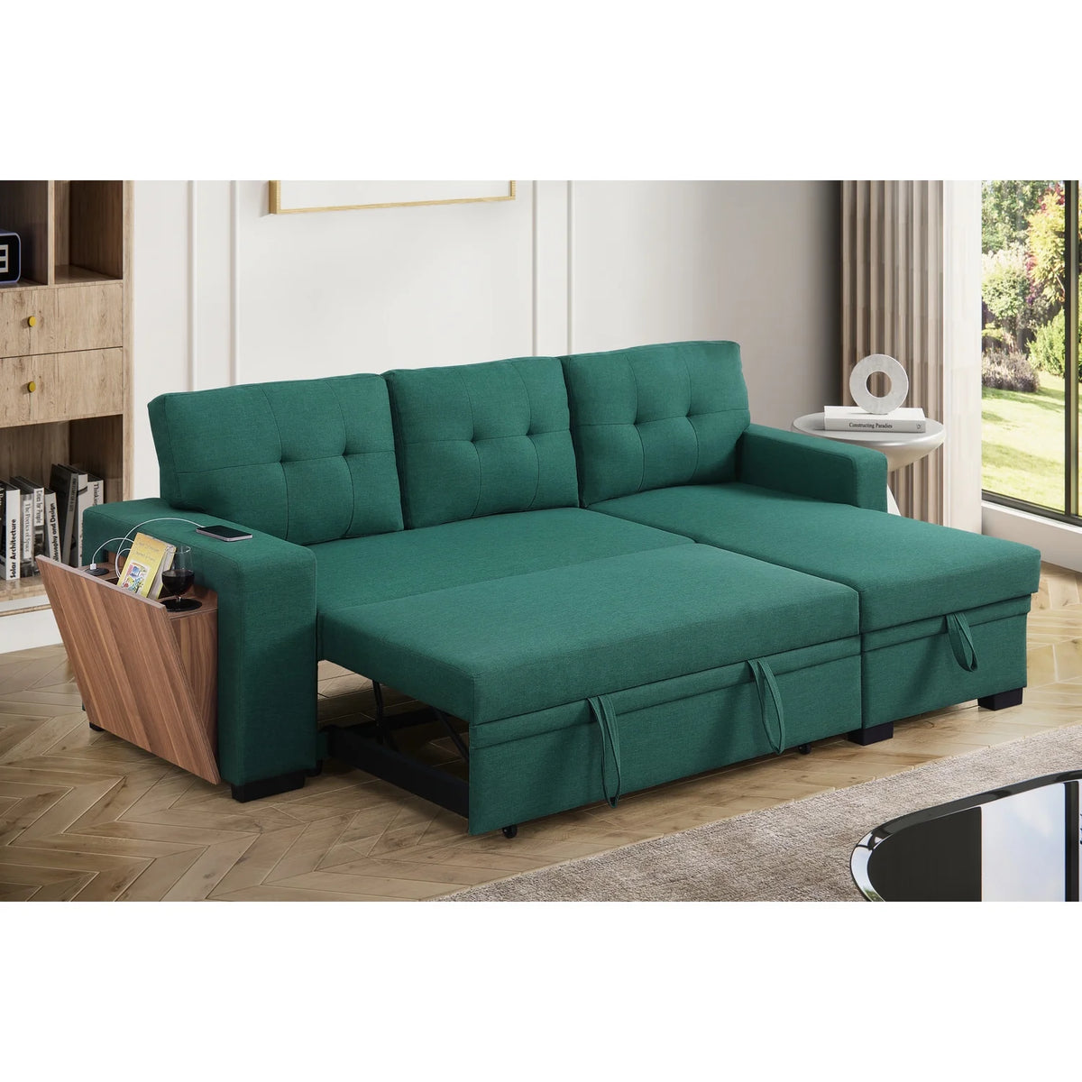 Green Reversible Sleeper Sectional Sofa Bed X756