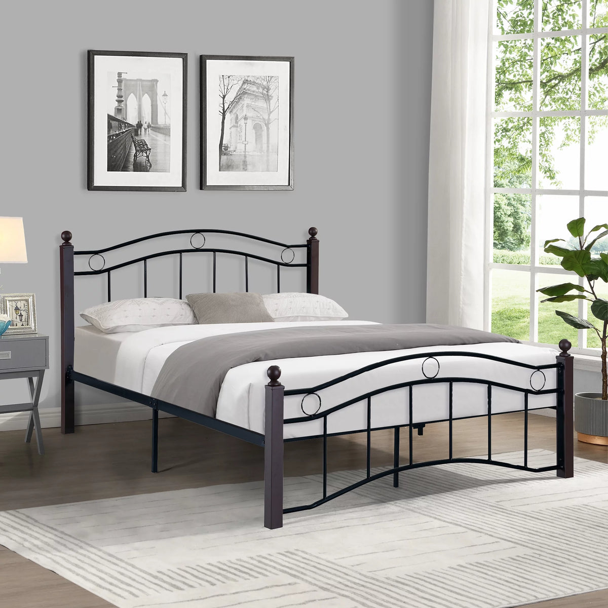 Metal Bed Frame with Headboard and Footboard Full Size V75616