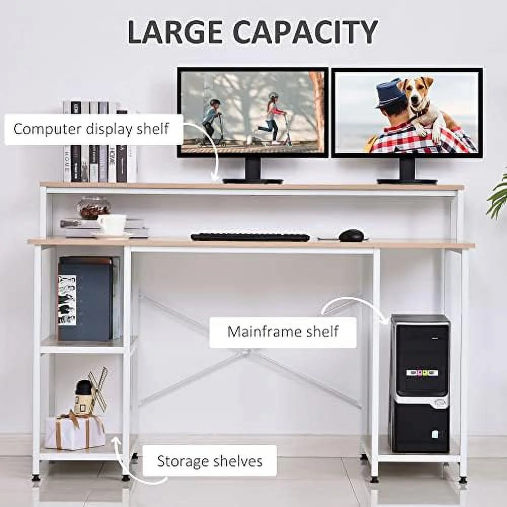 55 Inch Grey Wood Grain Computer Desk with Shelves E3948