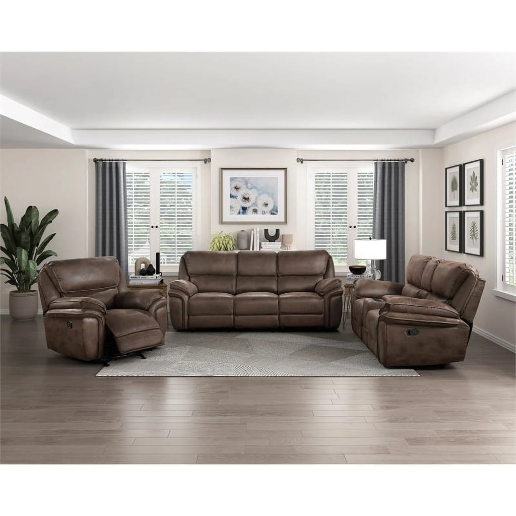 Brown Microfiber Double Reclining Sofa B552