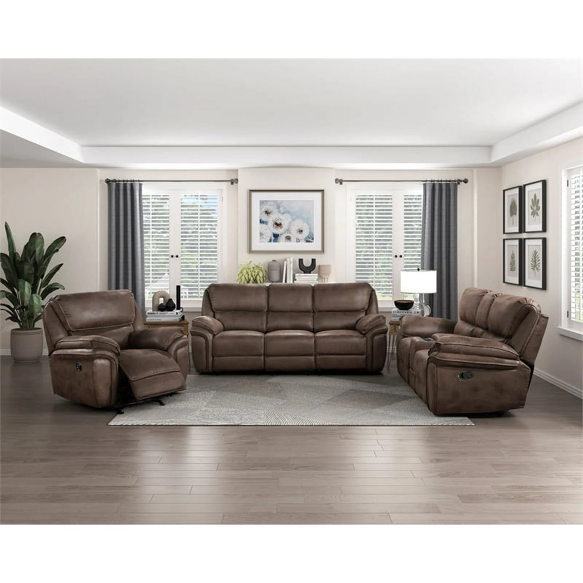 Brown Microfiber Double Reclining Sofa B552