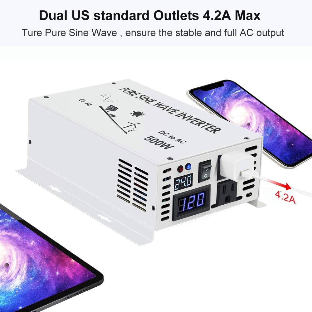 500w Pure Sine Wave Power Inverter 24v DC to 120v AC I137158