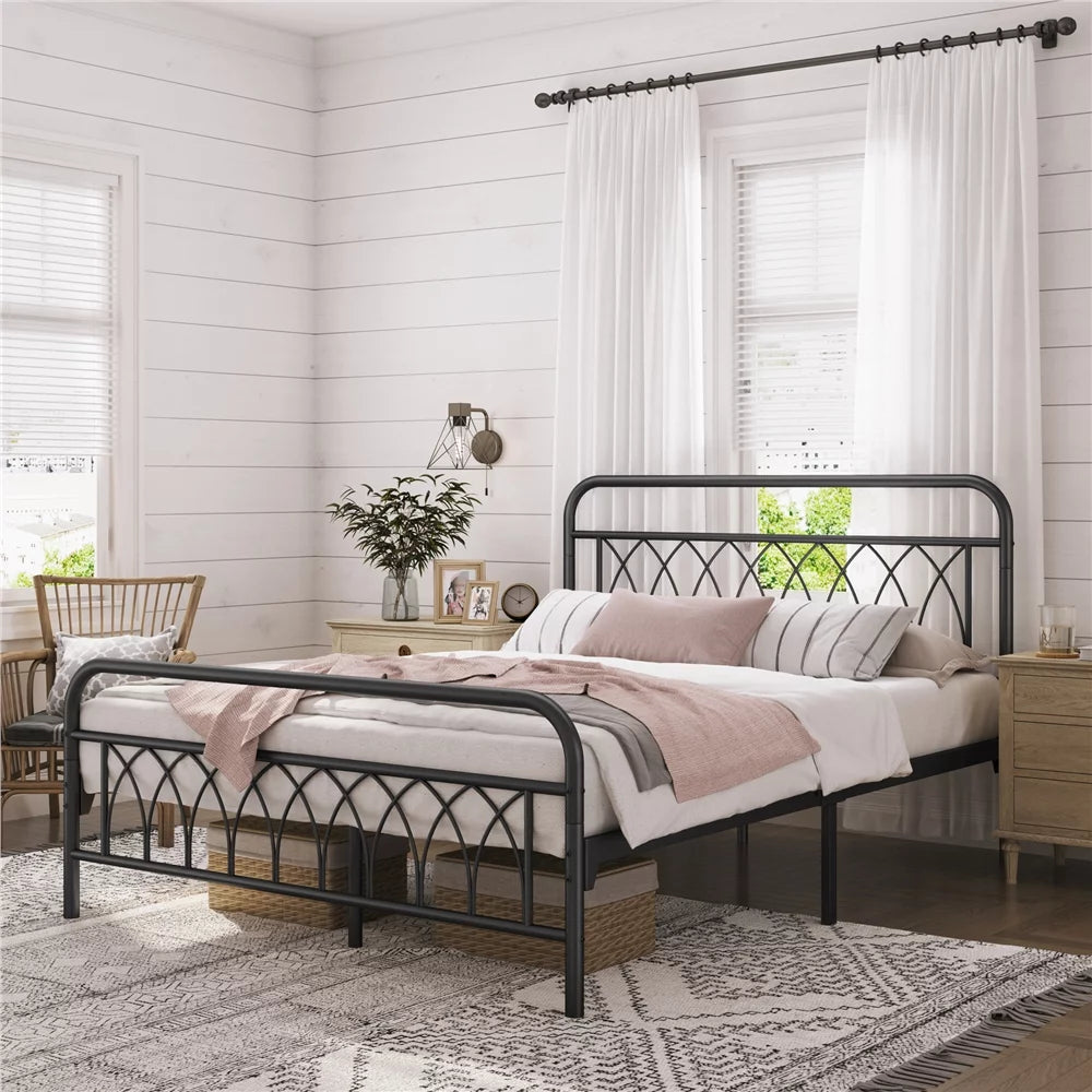 Metal Platform Bed Frame with Headboard and Footboard, Twin, Antique Gold A7994