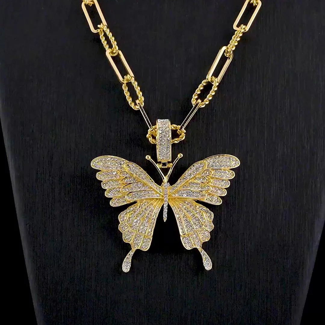 White Crystal Goldtone Butterfly Pendant Necklace 20-22" W25169