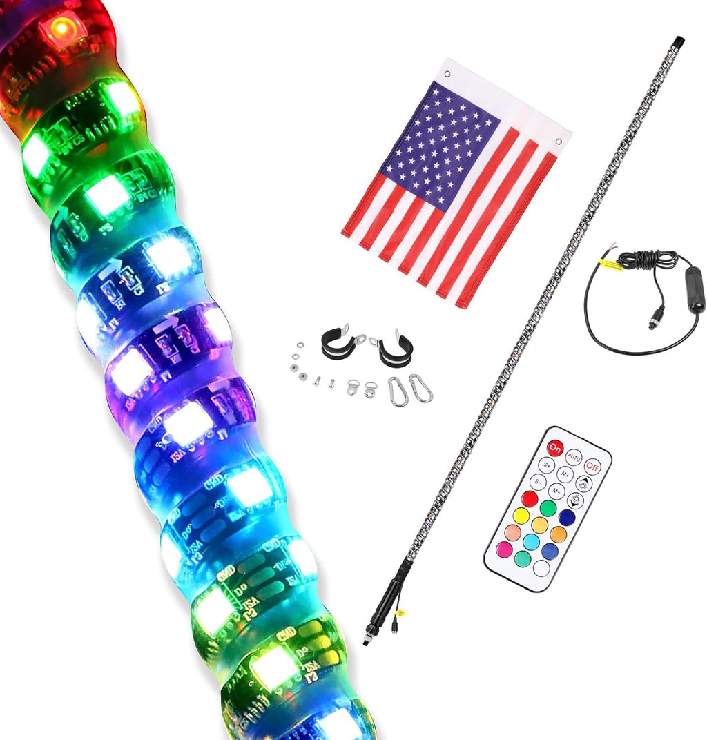 5FT RGB LED Whip Light Antenna Pack of 2 Q555