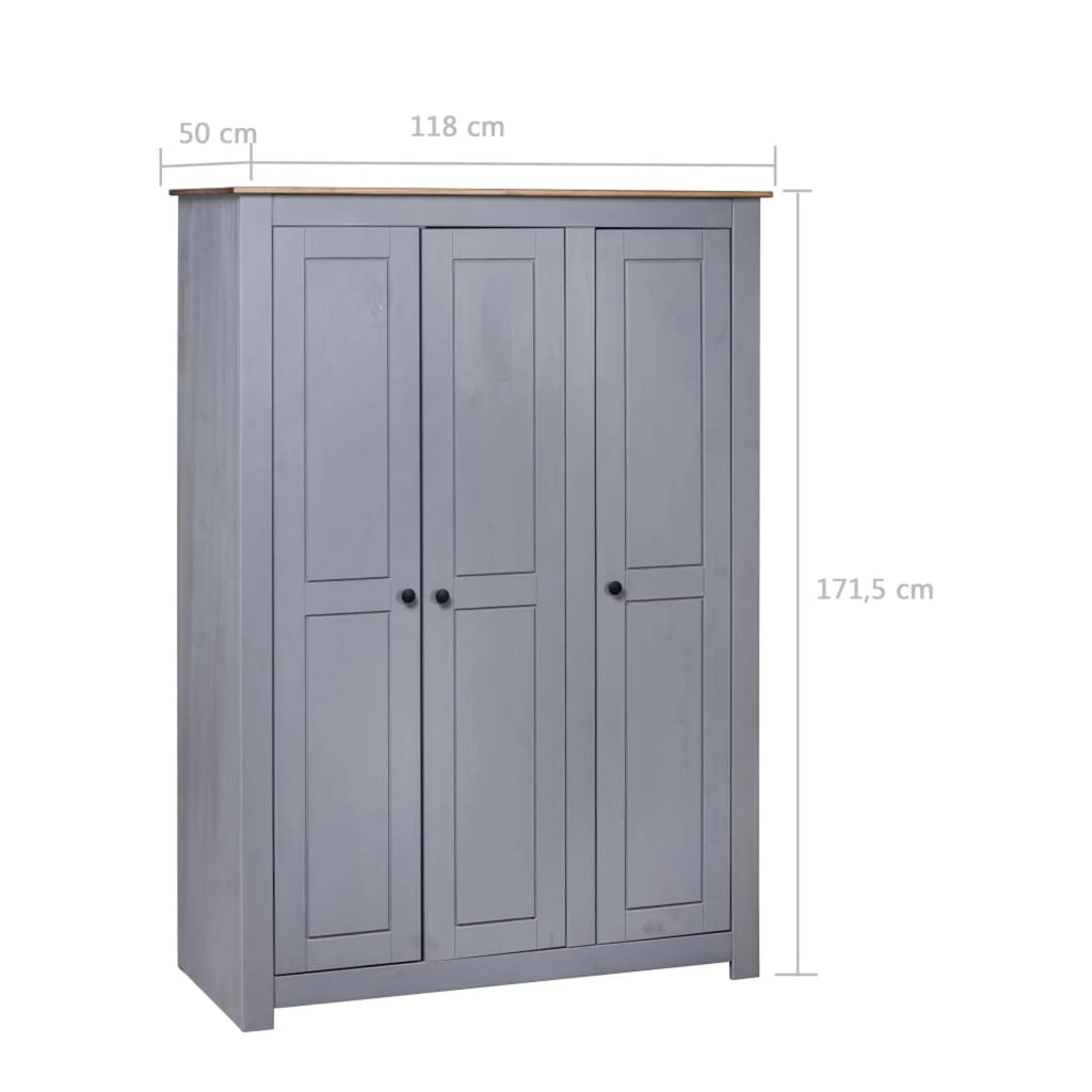 3-Door Gray Pine Wardrobe H5197