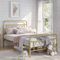 Metal Platform Bed Frame with Headboard and Footboard, Twin, Antique Gold A7994
