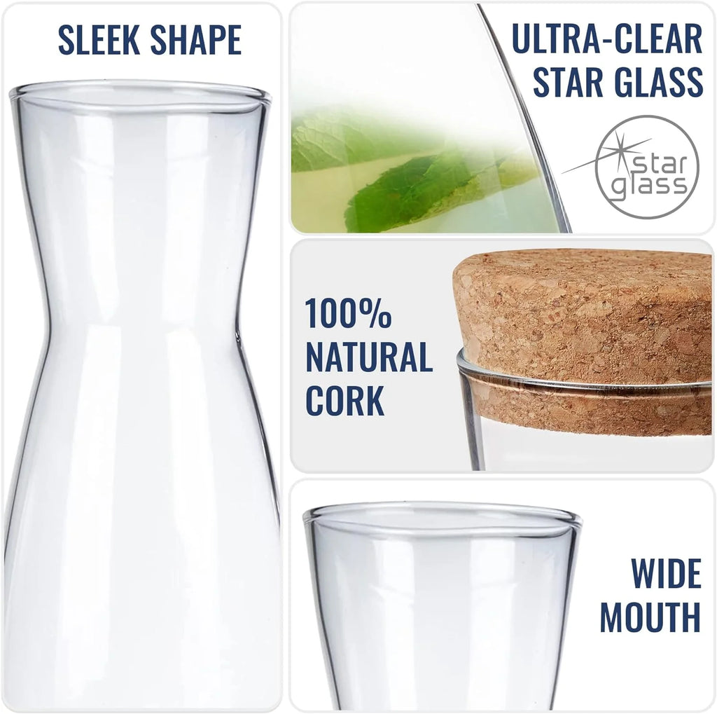 Set Of 2 Glass Carafe With Cork Lid, 36.5 Oz P2203