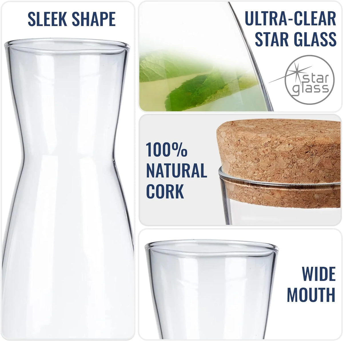 Set Of 2 Glass Carafe With Cork Lid, 36.5 Oz P2203