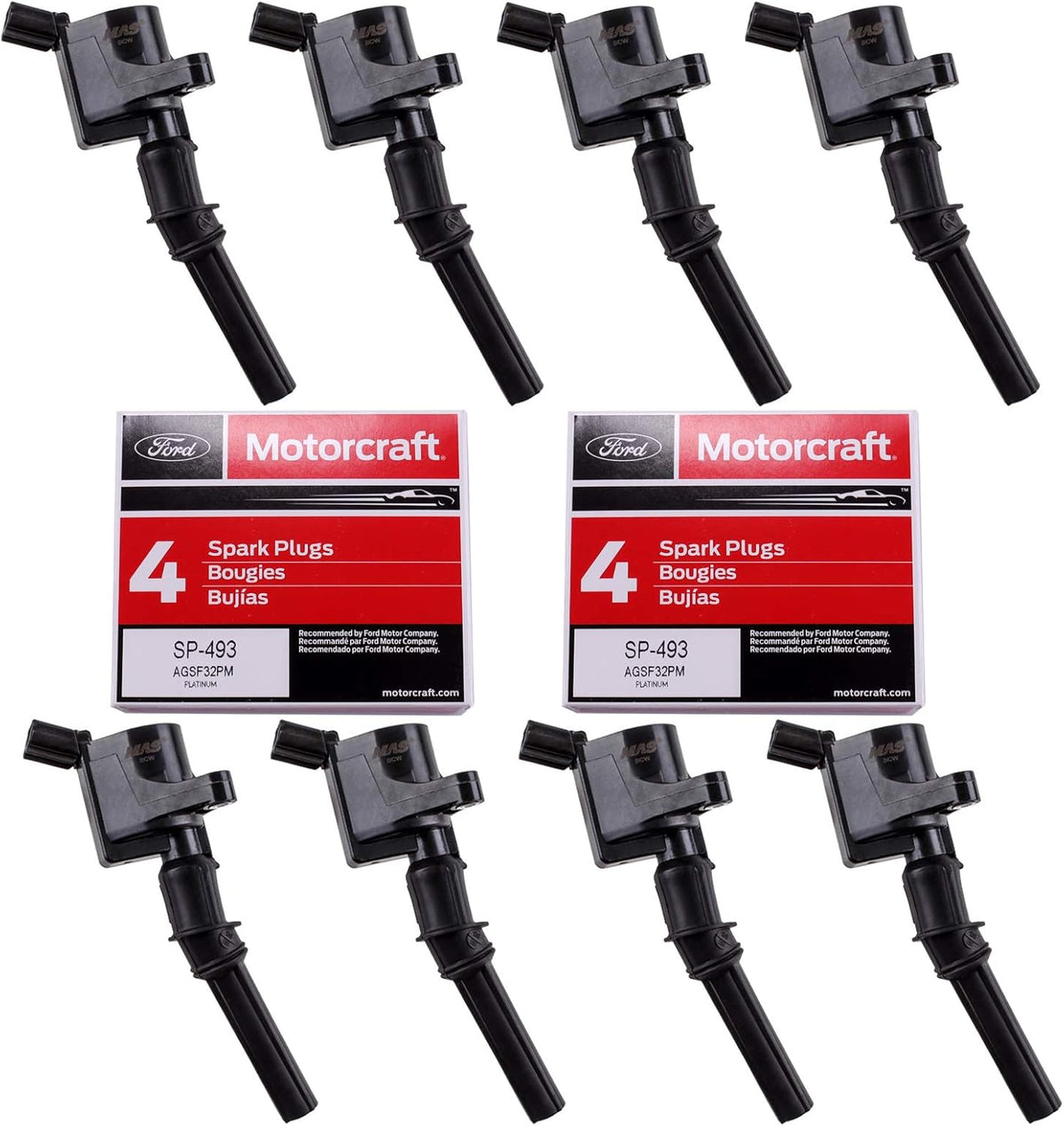 Set of 8 Ignition Coil and Motorcraft Spark Plug for Ford Lincoln Mercury 4.6L engines Pack of 2 O722