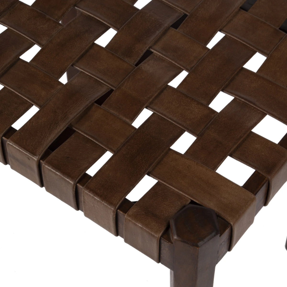 Brown Leather Woven Stool Q883