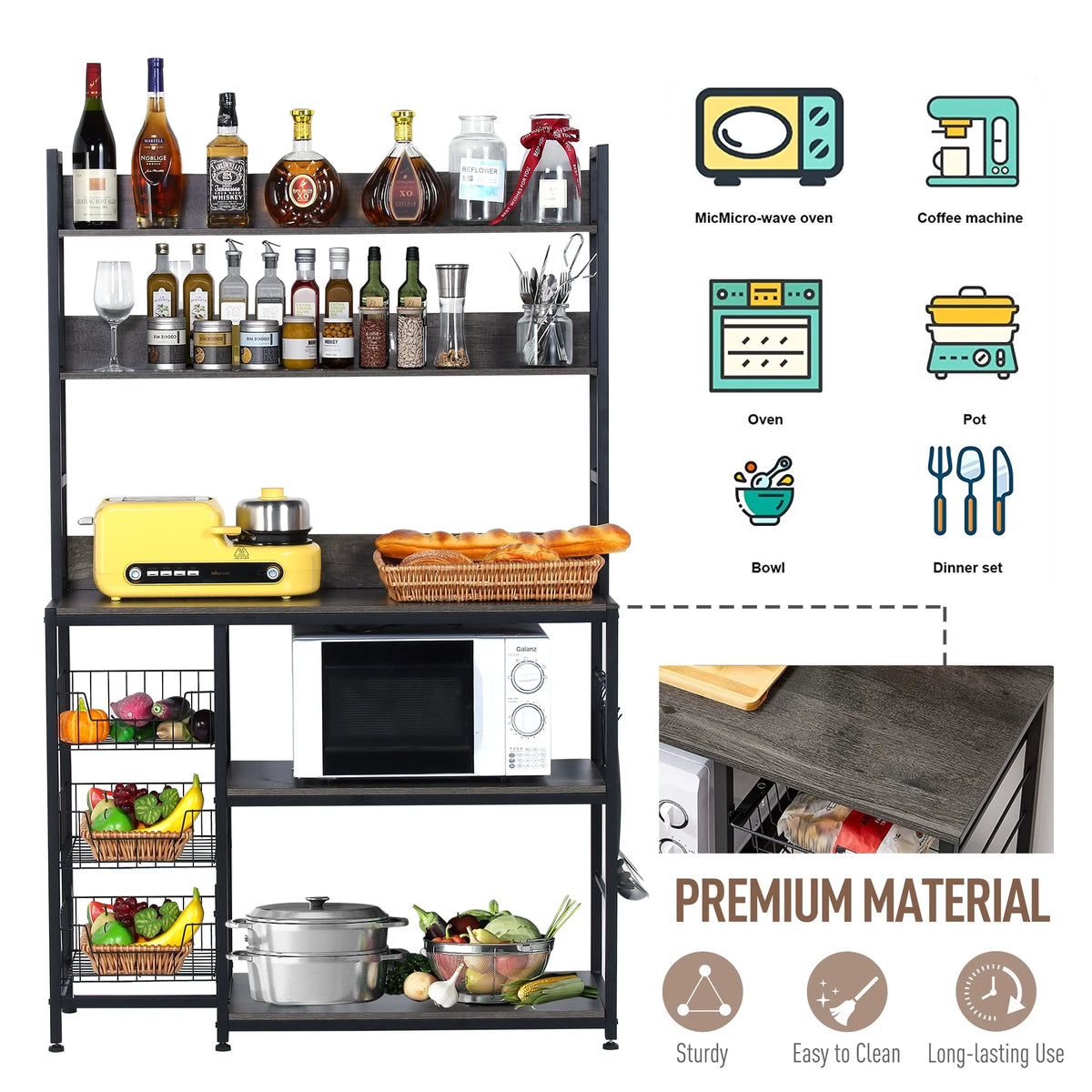 5-Tier Kitchen Bakers Rack with Baskets C9297