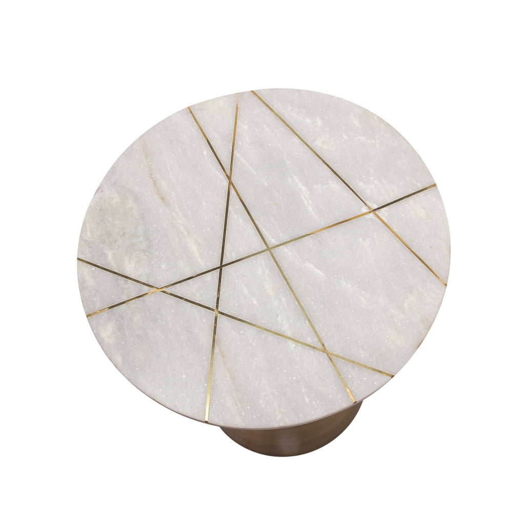 White Marble Round Side Table with Inlay I187604