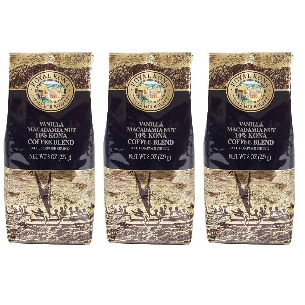 Vanilla Macadamia Medium-Light Roast Ground Coffee, 8 Oz, 3 Pack H5844