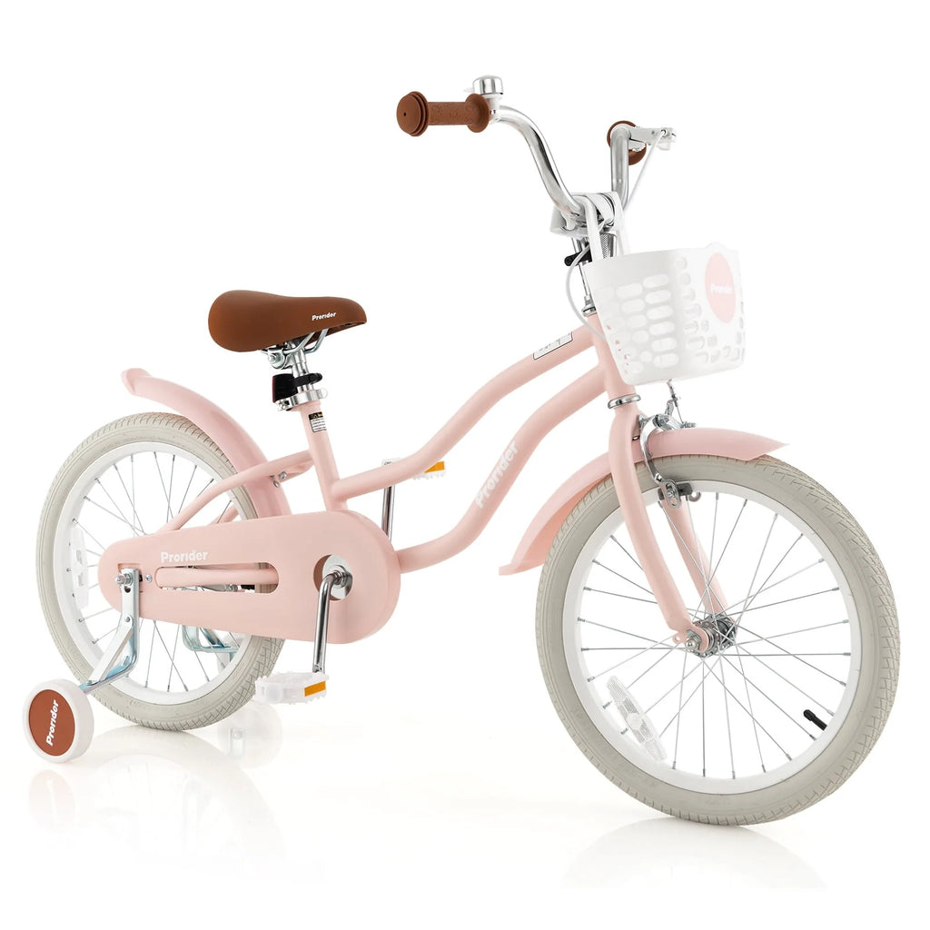 18'' Kids Bike with Training Wheel Kickstand Pink R5728