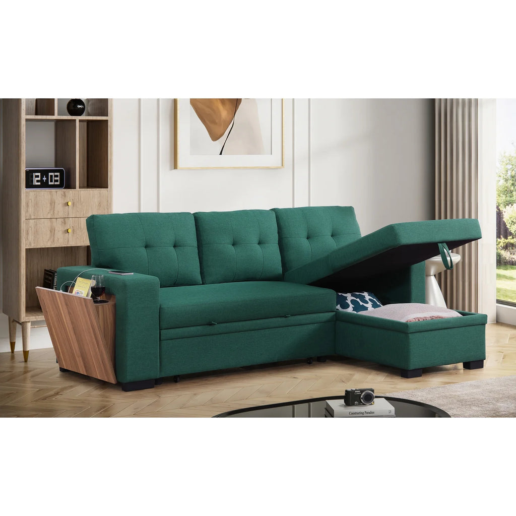 Green Reversible Sleeper Sectional Sofa Bed X756